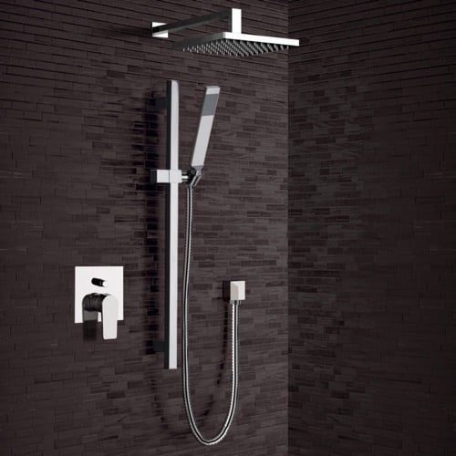 Chrome Shower System with 8 Inch Rain Shower Head and Hand Shower Remer SFR20